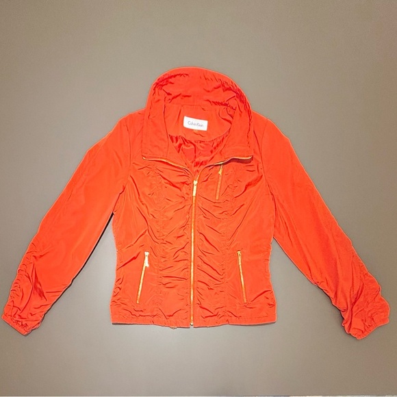 Calvin Klein Red/Orange Lightweight Bomber Jacket w/ Gold Hardware Large - Picture 3 of 10